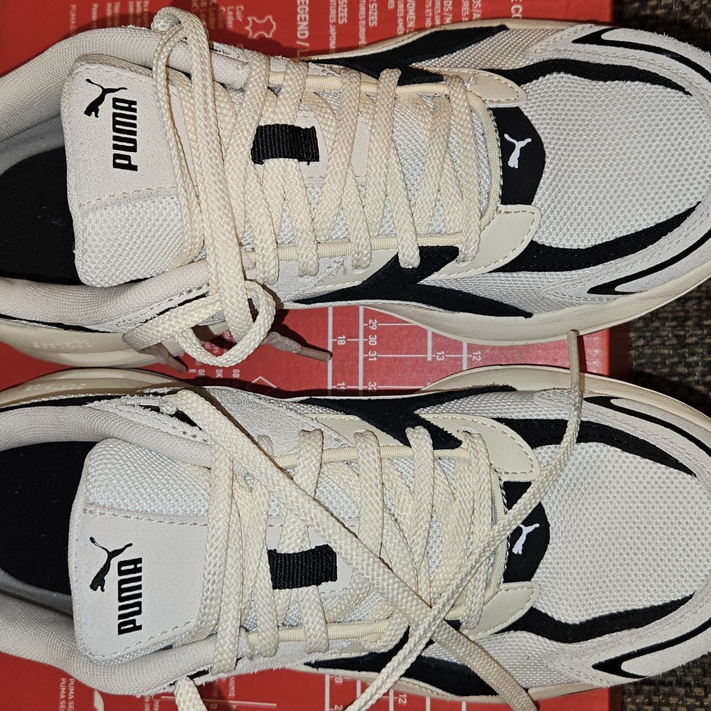 Puma White (Light Cream) and Black Sneakers